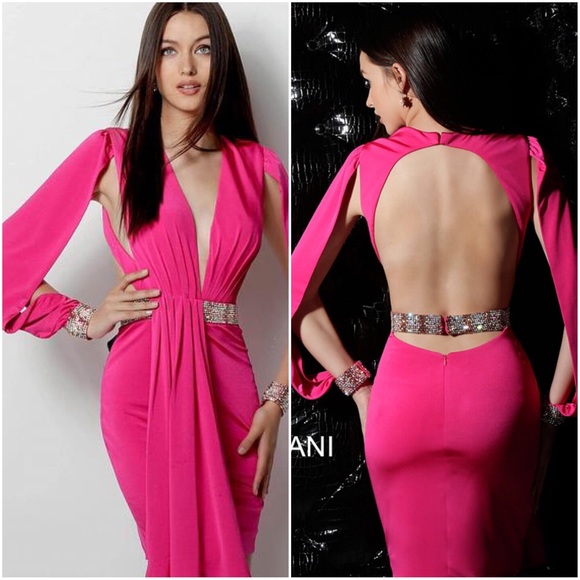 Hot Pink Plunging Neckline Open Back Gown NM61684 - Picture 4 of 8
